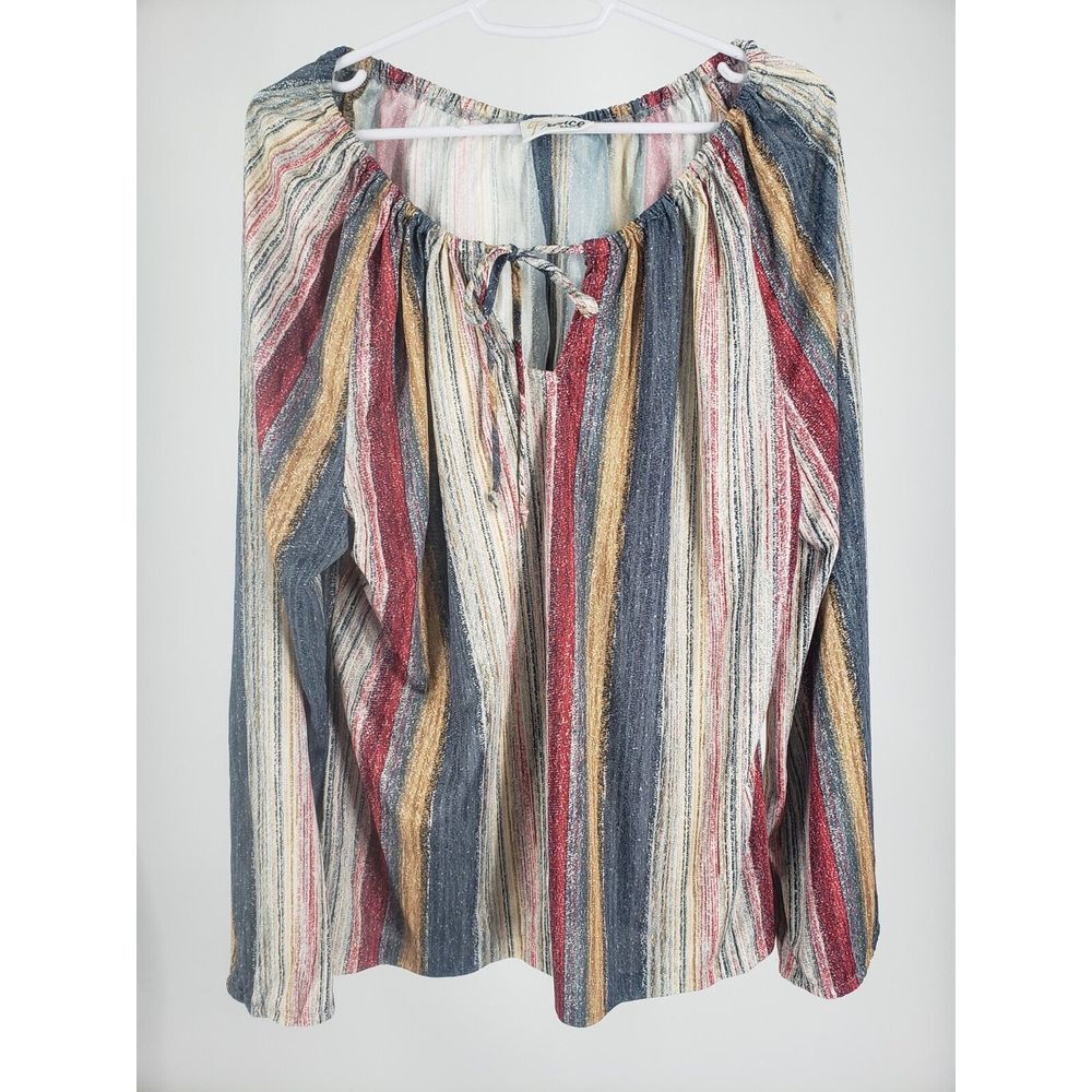 Prince Dallas Blouse Top Boho Colorful Stripe 3/4 Sleeve Lightweight Size‎ M